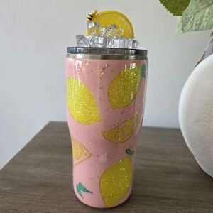 Pink Lemon Tumbler with Glitter Accents